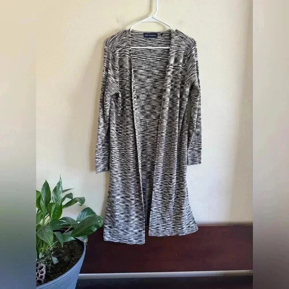 525 AMERICA Stripe Open Front Long Knit Sweater Cardigan Size L